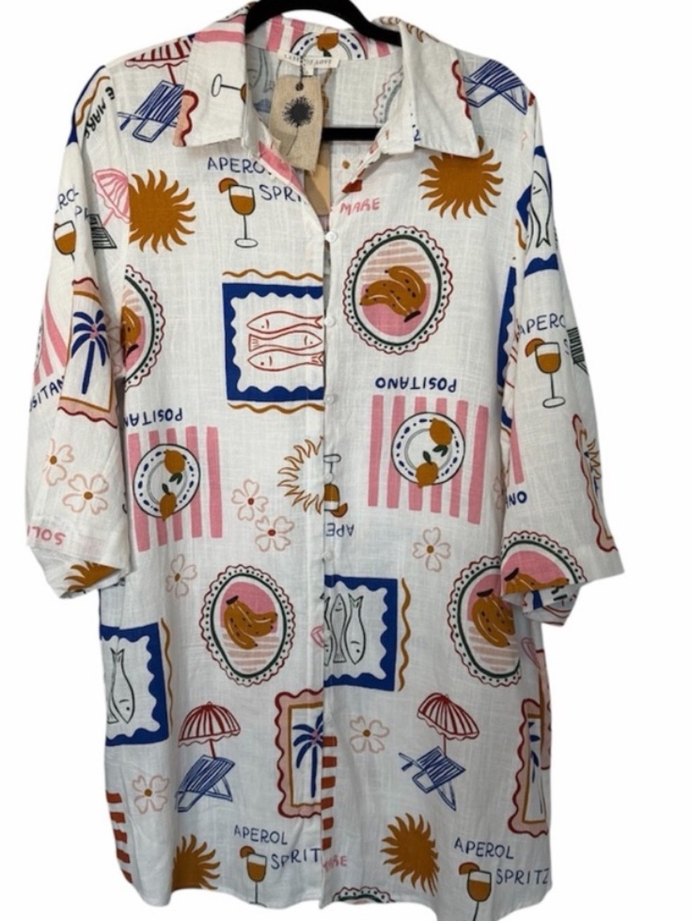 Label of Love Anthropologie Linen Blend Shirtdress 3/4 Sleeve in Size L - Picture 2 of 11